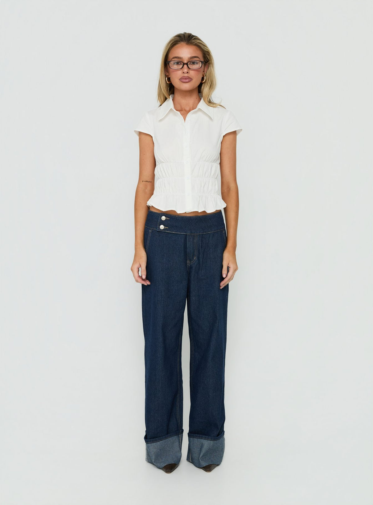 Oryn Gathered Waisted Top White