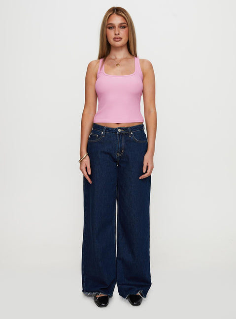 side view of model wearing Princess Polly Baseline Square Neck Rib Tank Top Pale Pink Sleeveless Scoop Neck 