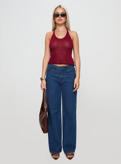front view of model wearing Princess Polly Priscilla Top Red Sleeveless Scoop Neck 