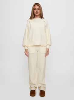 front view of model wearing Princess Polly Susi Fluffy Knit Pant Ivory High Rise Pants Pants 