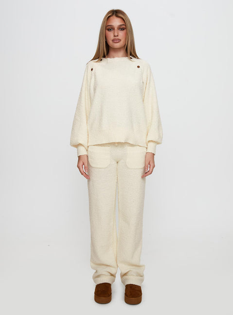 front view of model wearing Princess Polly Susi Fluffy Knit Pant Ivory High Rise Pants Pants 