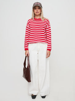 side view of model wearing Princess Polly Freeze Knit Sweater Red Cropped Jumpers Jumpers 