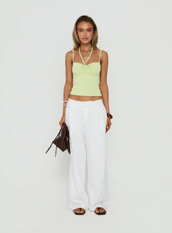 Featuring Mylana Straight Leg Tie Pants White womens-regular-pants with mid-rise side view of model wearing Princess Polly