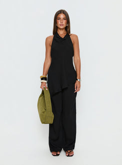 front view of model wearing Princess Polly Emorisa Mid Rise Chiffon Pant Black Mid Rise Pants Pants 