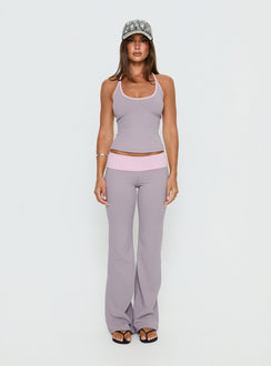 front view of model wearing Princess Polly Kobee Jersey Flare Pants Slate / Dusty Pink Mid Rise Pants Pants 
