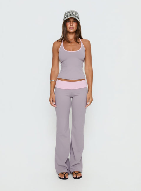 front view of model wearing Princess Polly Kobee Jersey Flare Pants Slate / Dusty Pink Mid Rise Pants Pants 