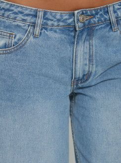 Featuring the Ramos Low Rise Denim Jeans Bright Blue Wash Petite in womens-jeans with low-rise waist detail