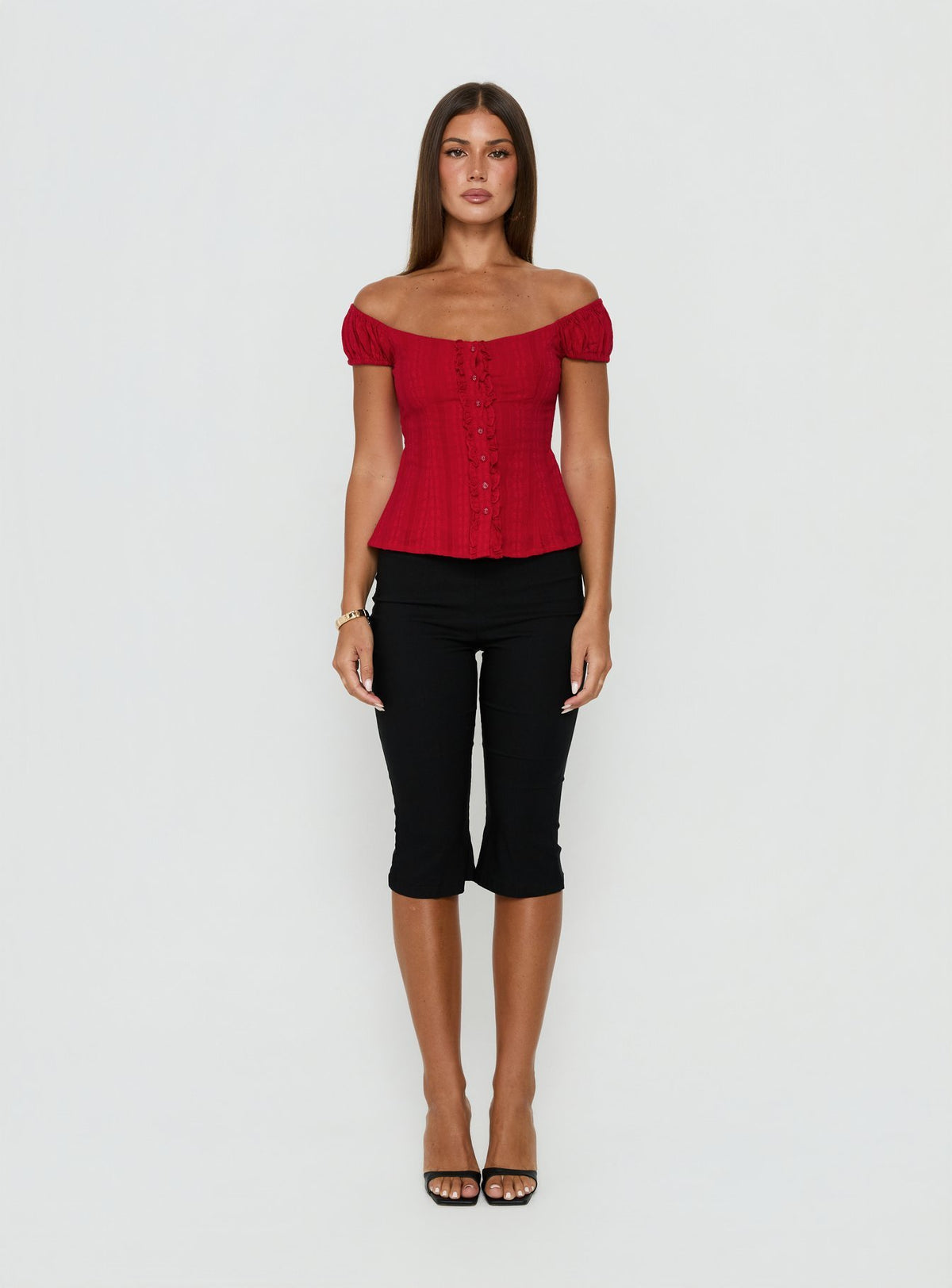 Gysella Off Shoulder Woven Top Red