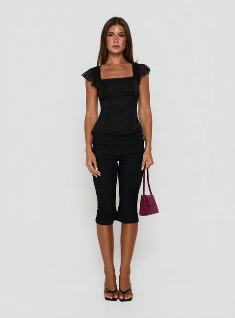 Kaelira Square Neck Frill Short Sleeve Top Black