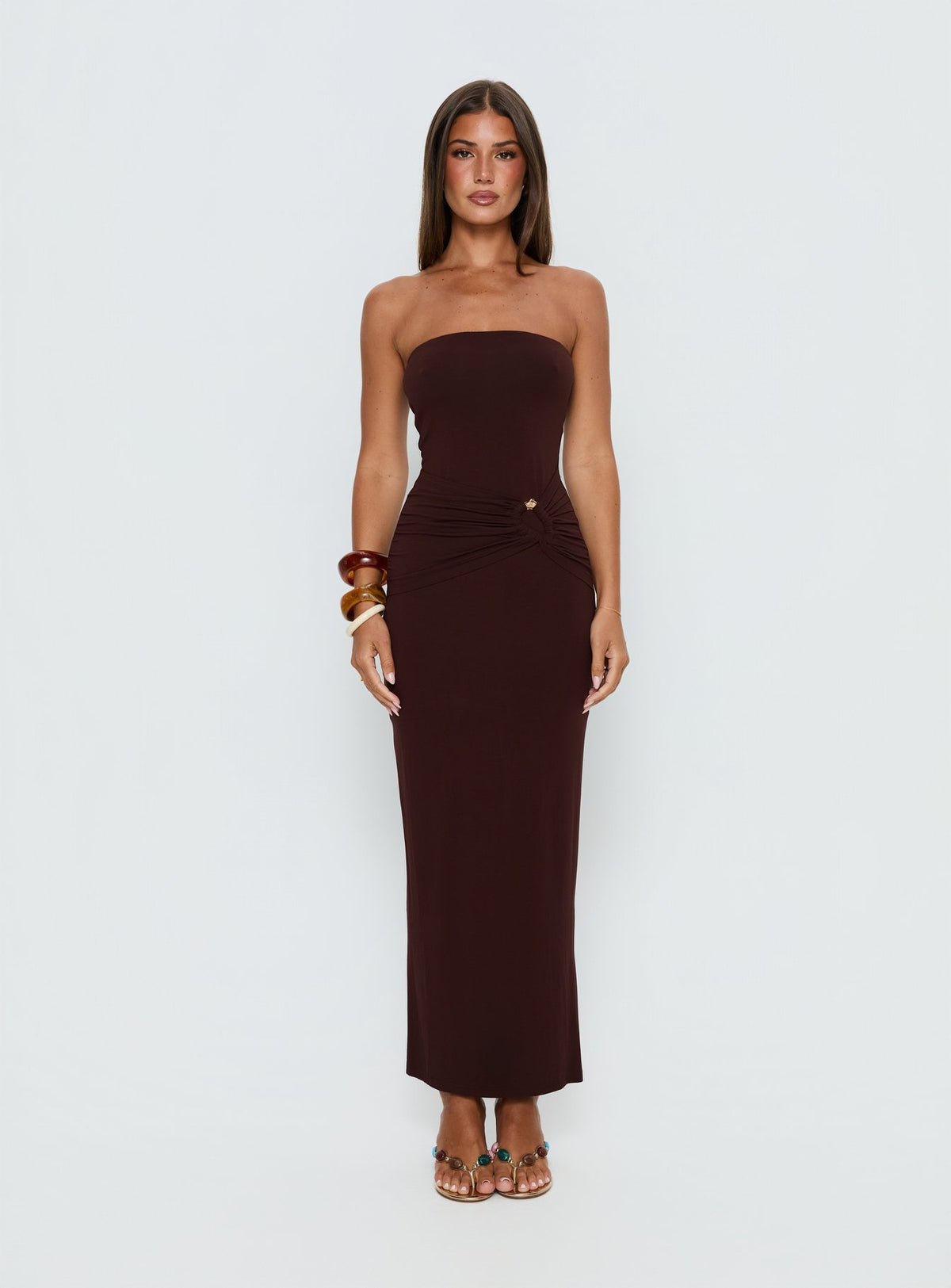 Signature Move Strapless Maxi Dress Chocolate Brown