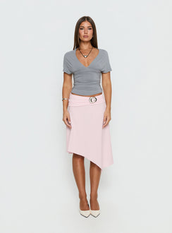   front view of model wearing Princess Polly Ismora Asymmetrical Midi Skirt Pink Skirts 