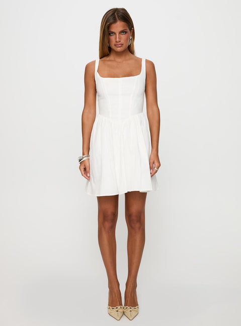 front view of model wearing Princess Polly Martie Mini Dress White Scoop Neck 