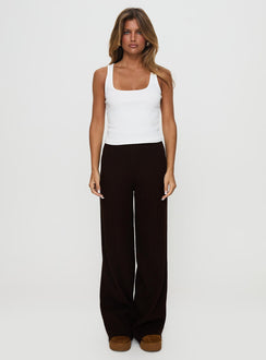 front view of model wearing Princess Polly Montana Knit Pants Chocolate Brown High Rise Pants Pants 