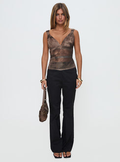 front view of model wearing Princess Polly Aislyn Flare Pant Black High Rise Pants Pants 