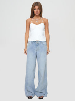 front view of model wearing Princess Polly Rehna Halter Top White Sleeveless V-Neck 