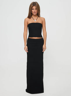 side view of model wearing Princess Polly Huckle Tube Top Black Sleeveless straight 