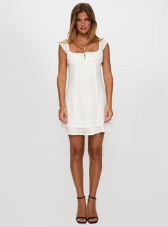 front view of model wearing Princess Polly Eternally Yours Mini Dress White Scoop Neck 