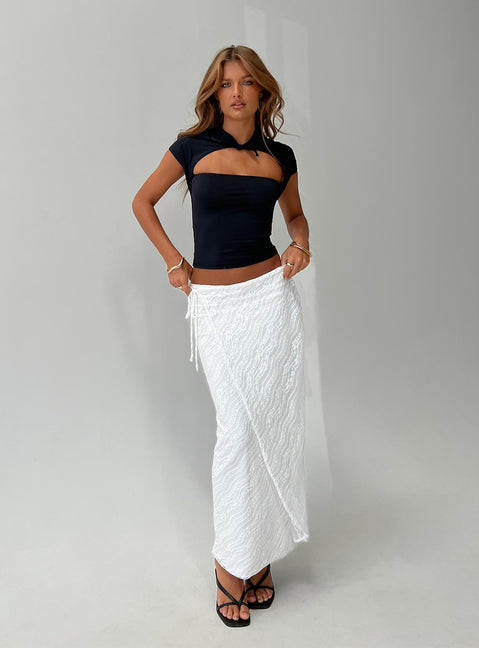   front view of model wearing Princess Polly Ring Her Up Lace Wrap Maxi Skirt White Maxi Skirts Skirts 