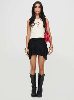   front view of model wearing Princess Polly Ayra Lace Mini Skirt Black Mini Skirts Skirts 