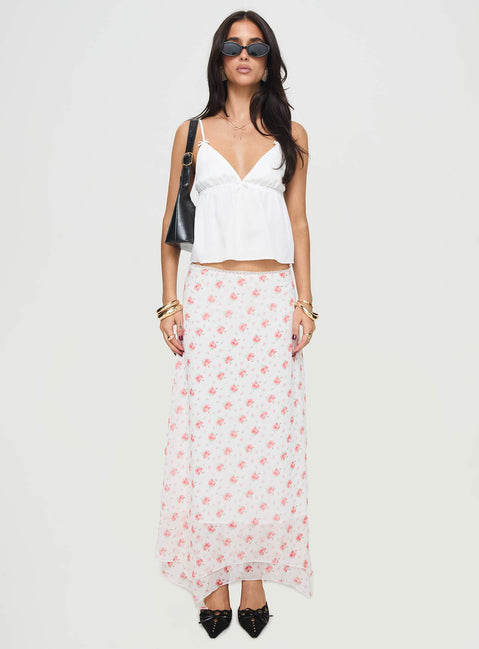   front view of model wearing Princess Polly Dancing In A Field Maxi Skirt Pink Floral Maxi Skirts Skirts 