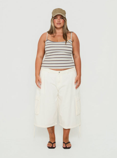 Hudsen Longline Cargo Shorts Cream Curve