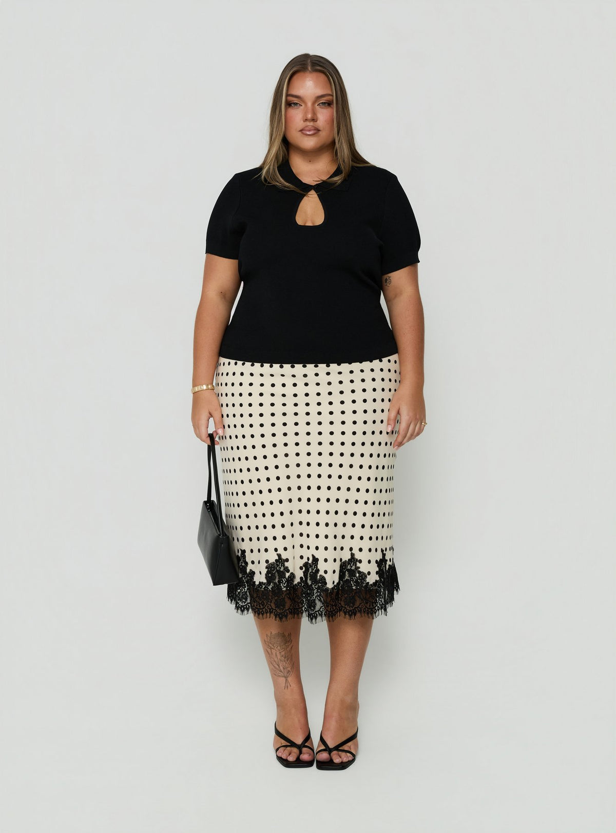 Designed with Downtown Scene Lace Trim Maxi Skirt Cream Polka Curve in womens-skirts featuring midi length Princess Polly