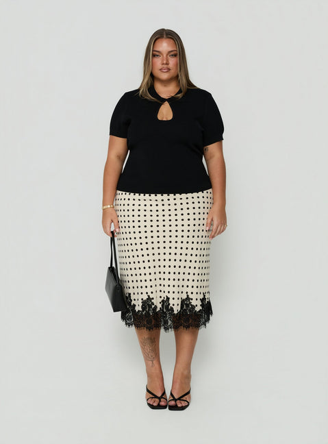 Designed with Downtown Scene Lace Trim Maxi Skirt Cream Polka Curve in womens-skirts featuring midi length Princess Polly