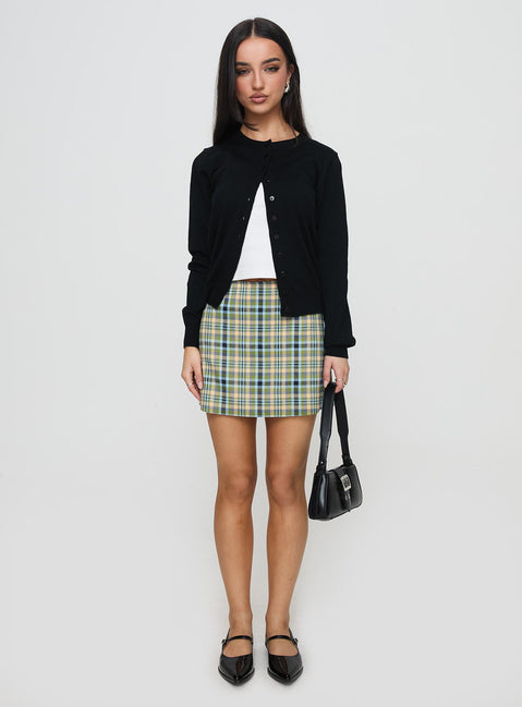 front view of model wearing Princess Polly Capeside Knit Cardigan Black Cropped Jumpers Jumpers 