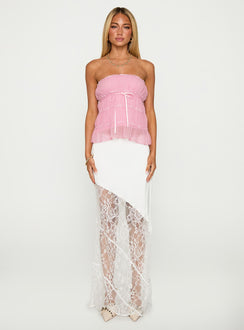 front view of model wearing Princess Polly Avelina Strapless Top Pink Sleeveless straight 