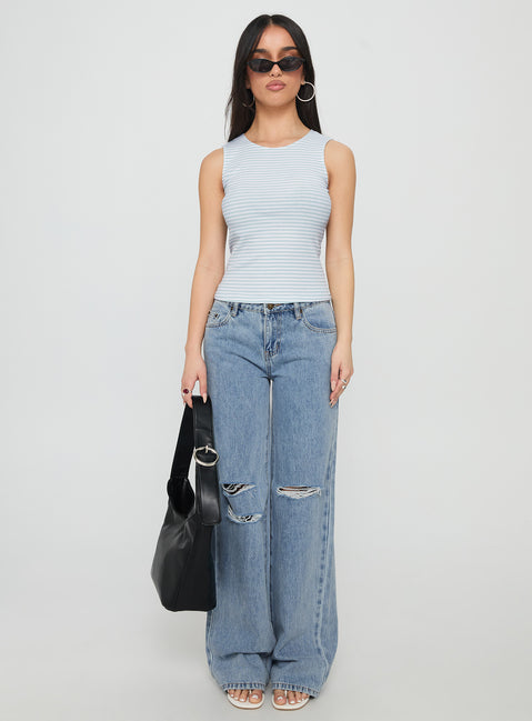 front view of model wearing Princess Polly Kadison Low Rise Straight Leg Jeans Mid Wash Blue Low Rise Jeans Jeans 