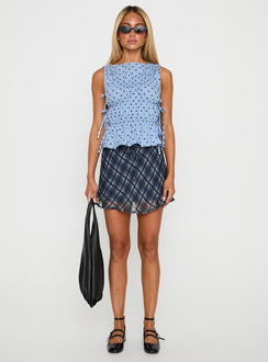   front view of model wearing Princess Polly Orellia Mini Skirt Blue Check Mini Skirts Skirts 
