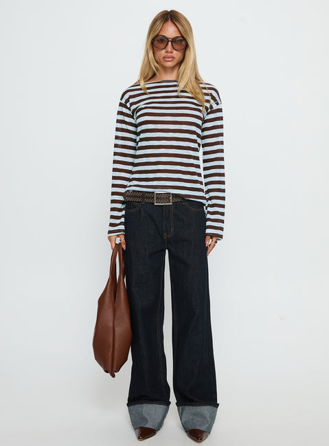 So Composed Boat Neck Long Sleeve Top Blue Stripe