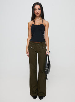 side view of model wearing Princess Polly Benicale Low Rise Cargo Pants Olive Pants 