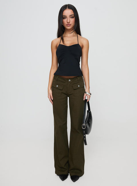 front view of model wearing Princess Polly Rehna Halter Top Black Sleeveless Sweetheart 
