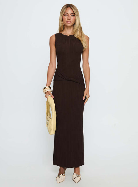Desirous Rib Twist Maxi Dress Brown
