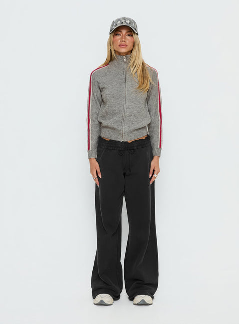 Discover the Caysey Zip Through Knit Sweater Grey womens-jumpers with short length front view of model wearing Princess Polly