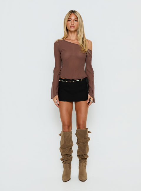 Nivara Chiffon One Shoulder Long Sleeve Top Mocha