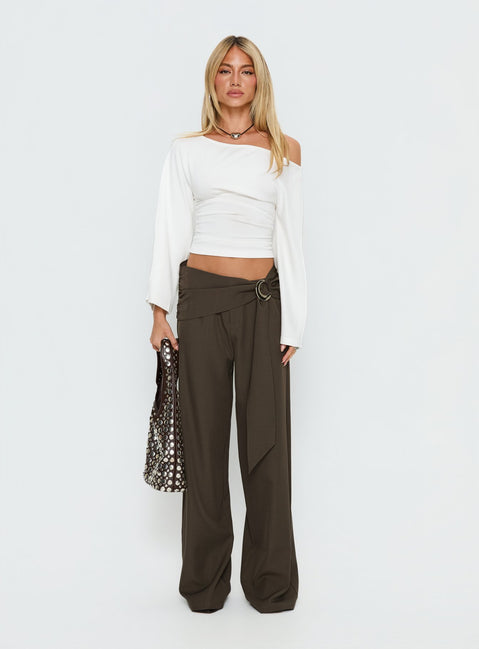 front view of model wearing Princess Polly Elisson Layered Buckle Pants Grey Mid Rise Pants Pants 