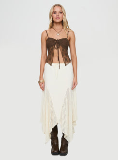 front view of model wearing Princess Polly Andorra Top Brown Sleeveless Sweetheart 