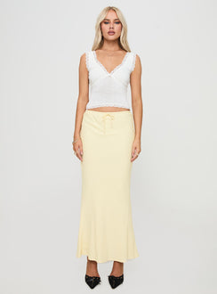  front view of model wearing Princess Polly Mercer Linen Blend Maxi Skirt Lemon Maxi Skirts Skirts 