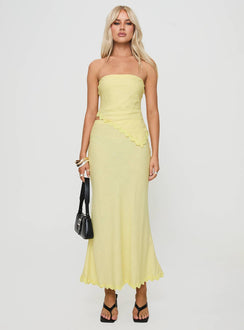   front view of model wearing Princess Polly Silvershore Maxi Skirt Yellow Maxi Skirts Skirts 