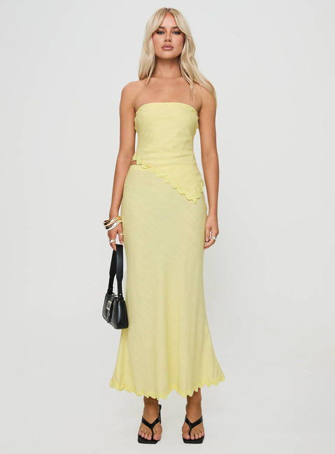   front view of model wearing Princess Polly Silvershore Maxi Skirt Yellow Maxi Skirts Skirts 