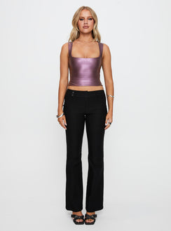 back view of model wearing Princess Polly Two To Tango Top Purple Sleeveless Square Neck 