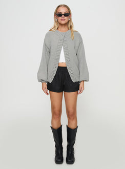 front view of model wearing Princess Polly Edern Cardigan Grey Jumpers 