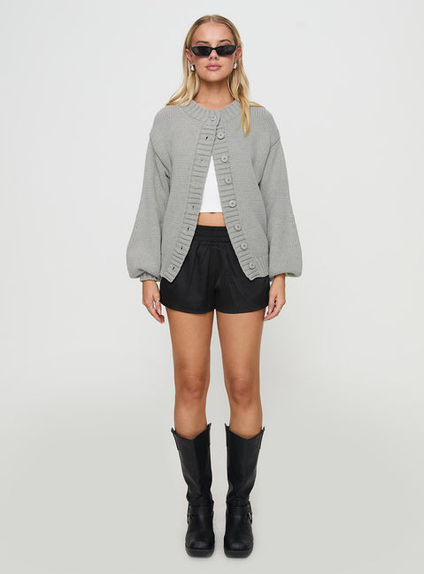 front view of model wearing Princess Polly Edern Cardigan Grey Jumpers 