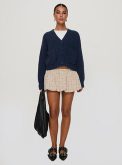 front view of model wearing Princess Polly Osias Cable Knit Cardigan Navy Cropped Jumpers Jumpers 