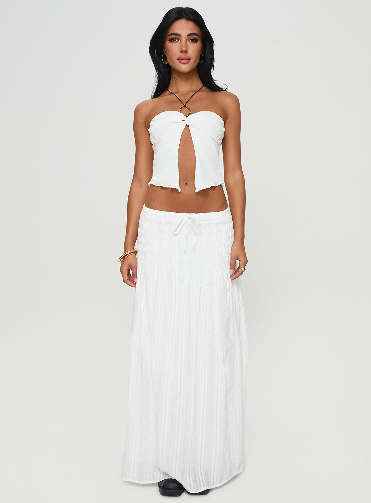   front view of model wearing Princess Polly Carana Maxi Skirt White Maxi Skirts Skirts 