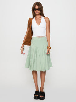   front view of model wearing Princess Polly Evangaleine Pleat Midi Skirt Green / White Midi Skirts Skirts 