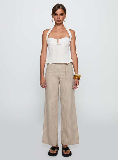 front view of model wearing Princess Polly Rush Hours Tie Up Pants Beige Pants 
