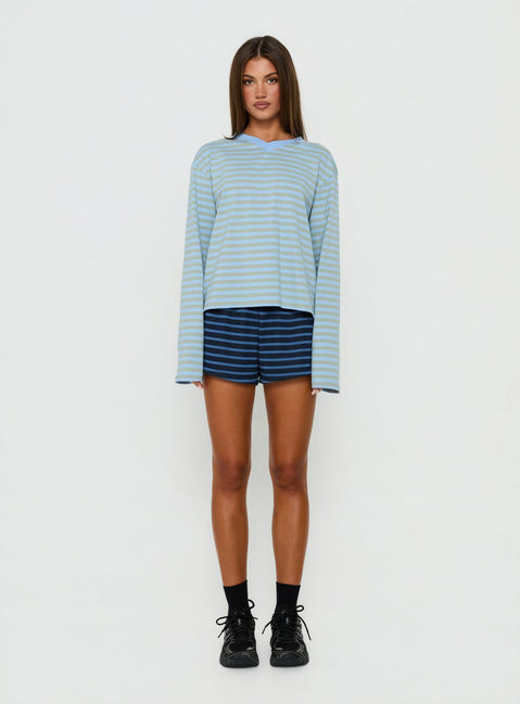 Viollette V Neck Long Sleeve Top Blue Stripe